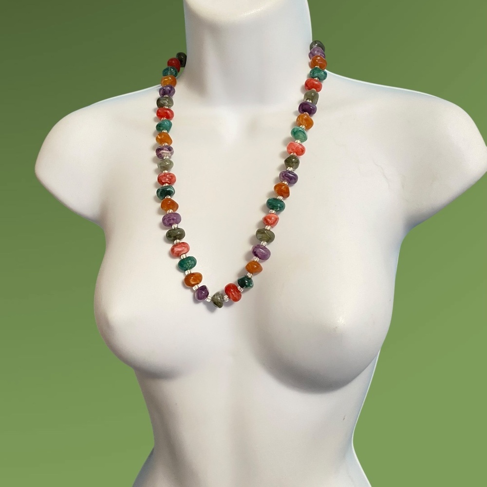 AVON Multicolored Nugget Beads Necklace Vintage Retro 1980s Grannycore 24"